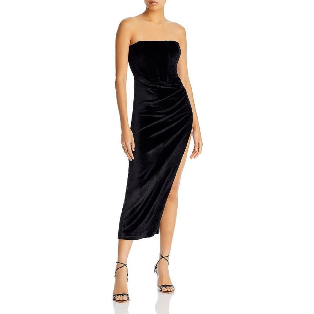 Bardot Womens Black Strapless Velour Midi Cocktail and Party Dress NWT